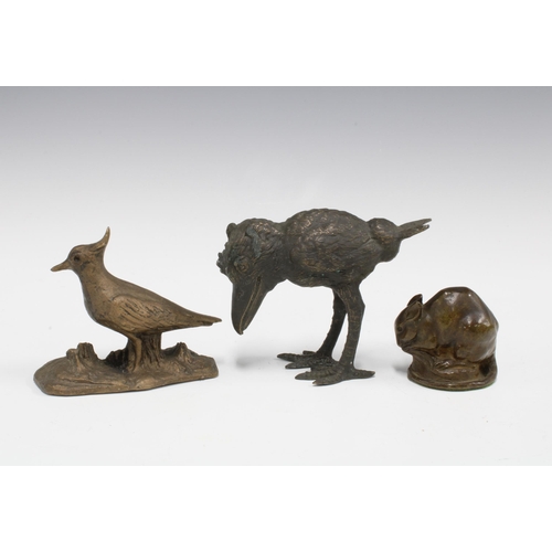 387 - Two bronze bird figures and a field mouse, tallest 10cm (3)