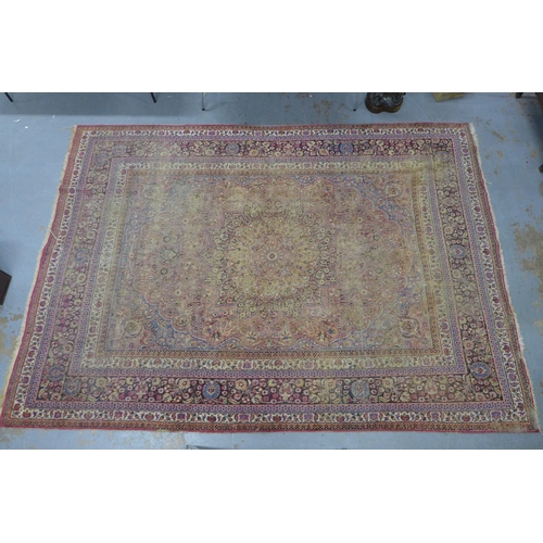 405 - Persian rug, allover worn field, 420 x 300cm. (a/f)