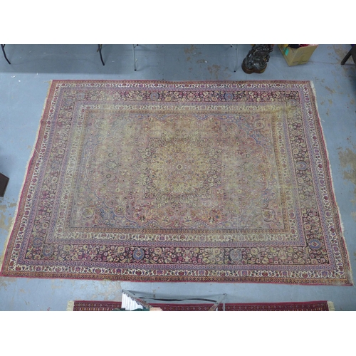 405 - Persian rug, allover worn field, 420 x 300cm. (a/f)