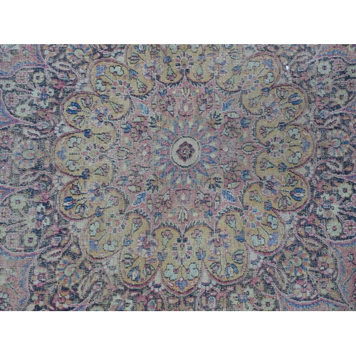 405 - Persian rug, allover worn field, 420 x 300cm. (a/f)