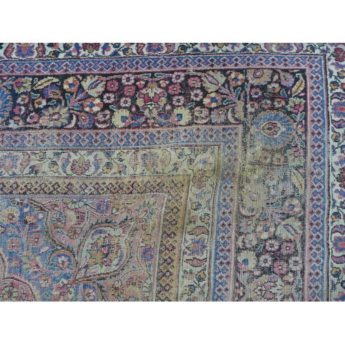 405 - Persian rug, allover worn field, 420 x 300cm. (a/f)