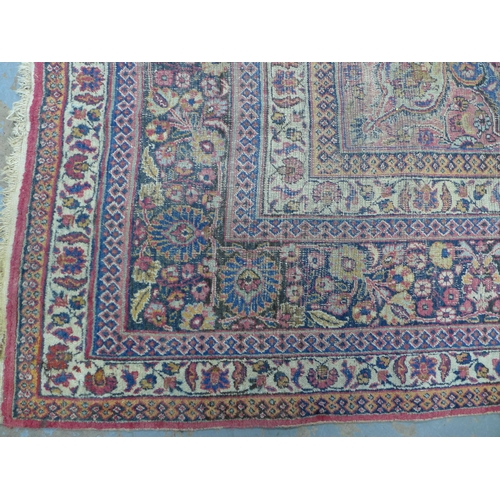 405 - Persian rug, allover worn field, 420 x 300cm. (a/f)