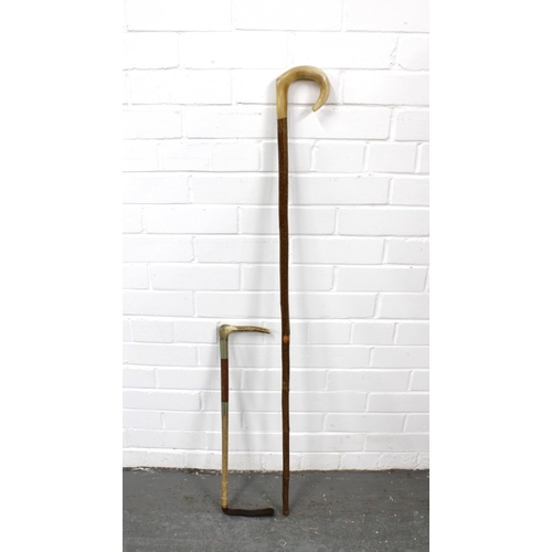 407 - Horn-handled walking stick an a riding crop 114cm (2)