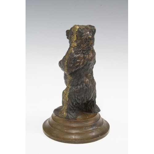 412 - Bronze bear, standing on its hind legs on a stepped base, 18cm