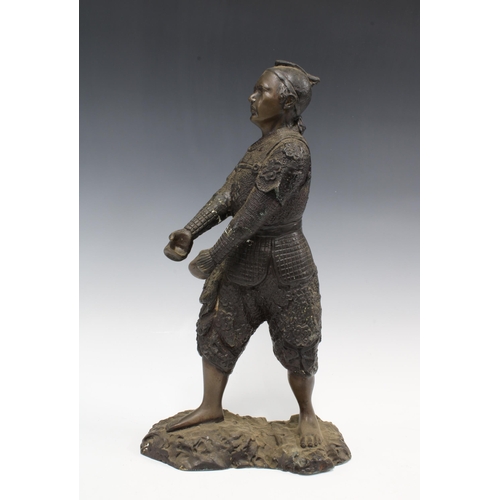 415 - Bronze figure of a Warrior swordsman, missing the sword, 39cm