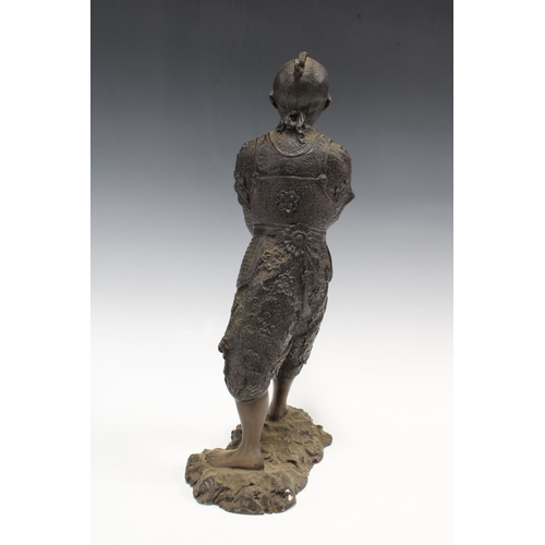 415 - Bronze figure of a Warrior swordsman, missing the sword, 39cm