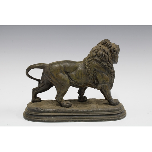 416 - After Paul-Edouard Delabrierre, (French 1829-1912) a patinated bronze lion,  17 x 22cm