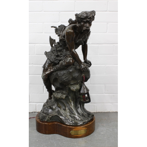 418 - Early 20th century large bronze patinated metal figural lamp, Fabrication Francaise, Made in France,... 