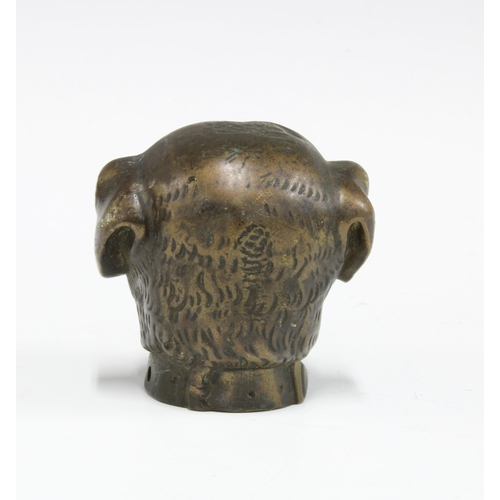 423 - A late 19th / early 20th century bronze dogs head, likely from a walking cane, 4.5cm