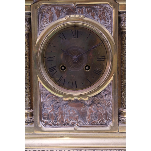 428 - Achille Brocot,  late 19th / early 20th century brass mantle clock, in an architectural case with pi... 