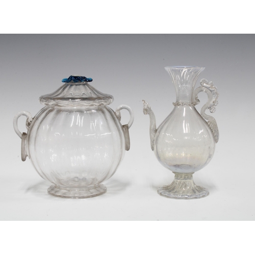 436 - Venetian glass ewer, 14cm high and a Venetian glass bowl and cover (2)