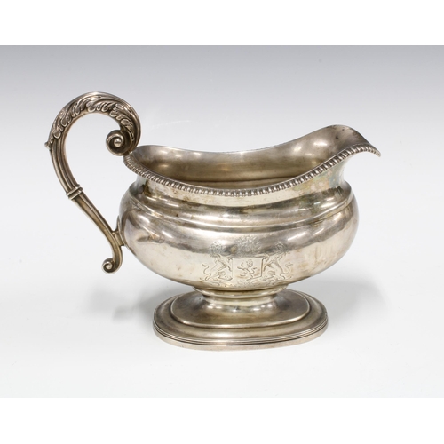 44 - George III silver sauce boat, George McHattie, Edinburgh 1812, of large baluster form with engraved ... 