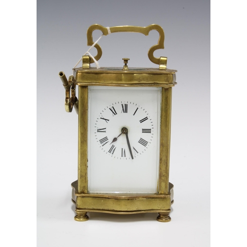 441 - Brass and glass panelled repeating carriage clock, with key, 15cm including handle