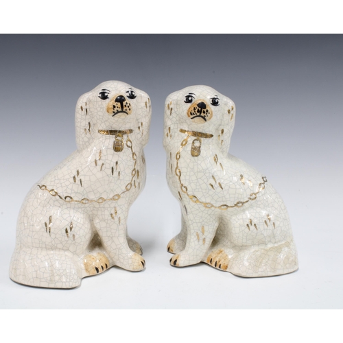 447 - Pair of Staffordshire chimney spaniel / wally dugs, 22cm (2)