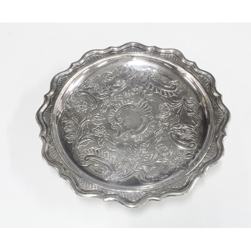 45 - Victorian silver salver, maker's mark AC, Edinburgh 1897, of scalloped circular outlook with moulded... 