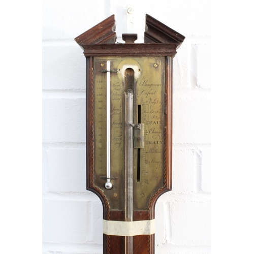 450 - Georgian mahogany stick barometer, A. Campione, Oxford,  cistern cover is loose, glass thermometer i... 