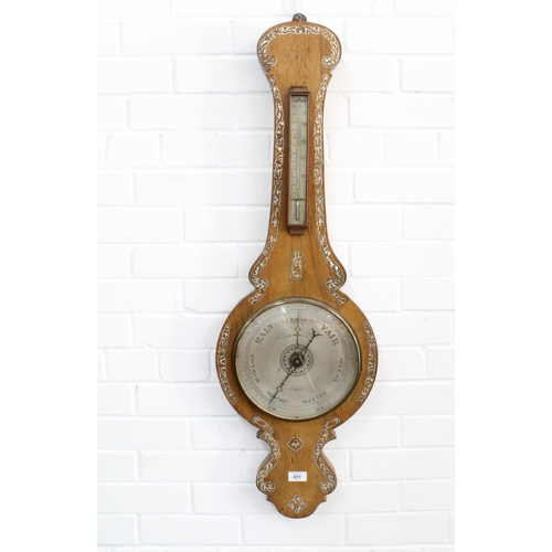 451 - J. Gilmour & Co rosewood banjo barometer with mother of pearl inlay, 102cm