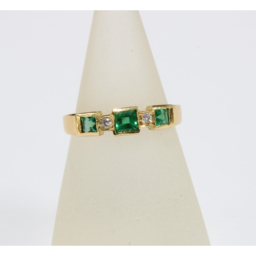 53 - 18ct gold emerald and diamond ring, stamped 18k, size U.