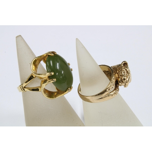 54 - 9ct gold leopard ring size L, gold-filled dress ring with green cabochon size L and an early 20th ce... 