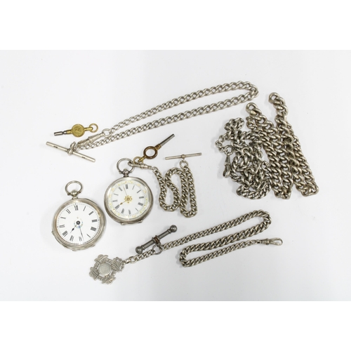 57 - Victorian silver cased lady's fob watch, Birmingham 1887 together with another with continental silv... 