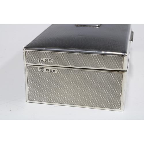 69 - George V silver box, engine turned pattern and hinged lid with cedar lined interior, personalised na... 