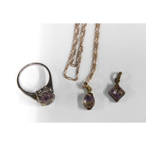 75 - Silver and  bolivianite jewellery to include a dress ring, necklace and pendant (3)