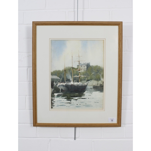 15 - JAMES GRAY RSW (SCOTTISH fl 1917 d 1947), watercolour of a harbour, signed and framed under glass. 2... 