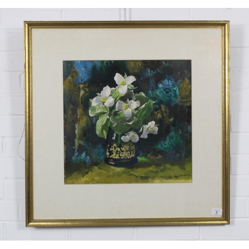 2 - MARY NICOL NEILL ARMOUR R.S.A., R.S.W. (SCOTTISH 1902-2000), TRILLIUMS IN A CARAFE, watercolour on p... 