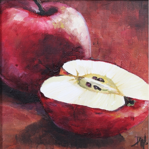 21 - DOT WALKER (CONTEMPORARY) STILL LIFE OF APPLES, oil on canvas, signed, framed and titled verso, 18 x... 