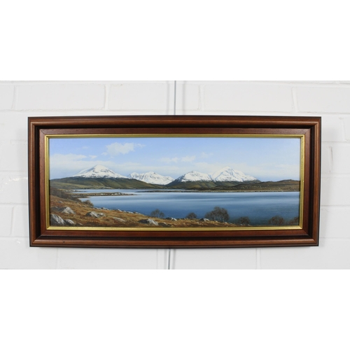 24 - IAN S. JOHNSTONE (SCOTTISH 1957 - 2009)  Loch Torridon, oil on board, signed and labelled verso, fra... 