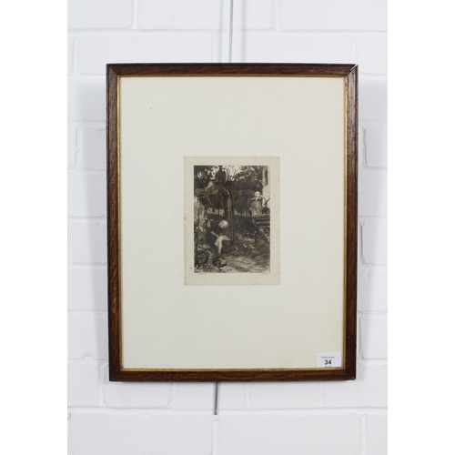 34 - Phillipe Zilcken, an etching after Matthew Maris, framed under glass, 11 x 16cm