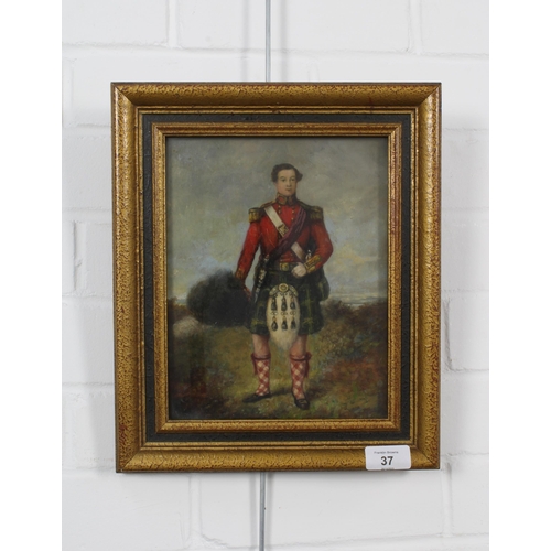 37 - 19th Century Scottish School, portrait of a Gordon Highlander, oil on board, apparently unsigned, fr... 