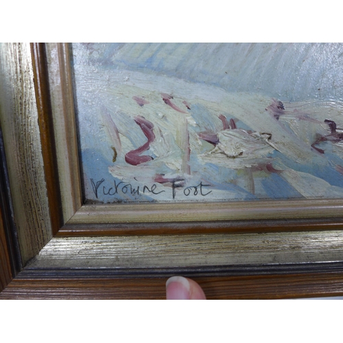 38 - VICTORINE FOOT (BRITISH 1920 - 2000) TRAPRAIN LAW IN THE SNOW, oil on board, signed, framed with tit... 