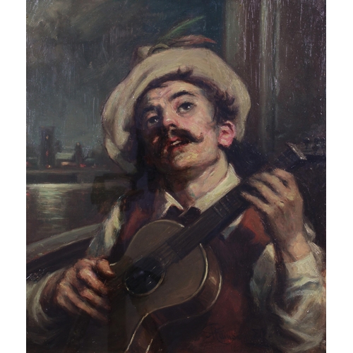 41 - ALLAN RAMSAY (SCOTTISH, 1852-1912) 19th century oil on canvas of a Guitar Player, signed and dated 8... 