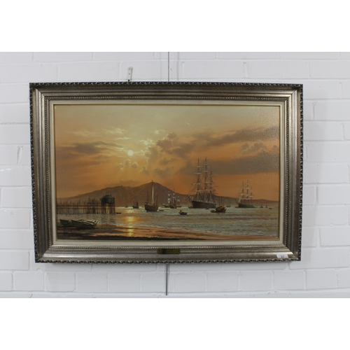 47 - RODNEY CHARMAN (1944-), EVENING ANCHORAGE HONG KONG 1870, oil on canvas, signed and dated 85, in a s... 