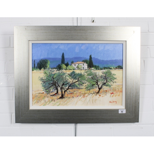 52 - ROBERT KELSEY,  P.A.I (SCOTTISH, b.1949), OLIVE TREES AND POPPIES, oil on canvas, signed, silver gil... 