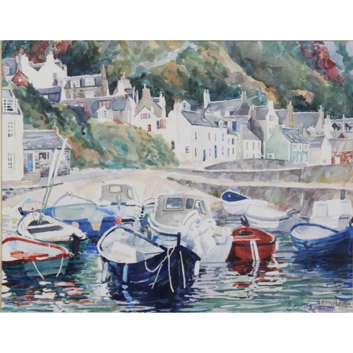 66 - SONAS MACLEAN, GAMRIE HARBOUR, watercolour, signed and framed, titled verso, 30 x 23cm