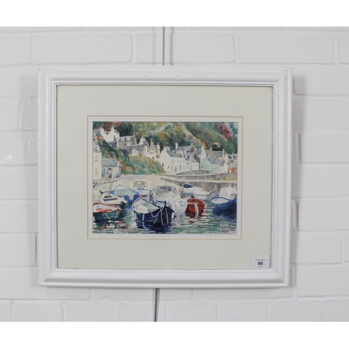 66 - SONAS MACLEAN, GAMRIE HARBOUR, watercolour, signed and framed, titled verso, 30 x 23cm