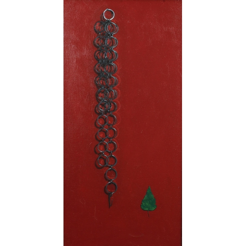 68 - OWEN CLAXTON (SCOTTISH), CHAIN AND LEAF, oil on canvas, signed and framed. 34 x 49cm.  Titled verso.