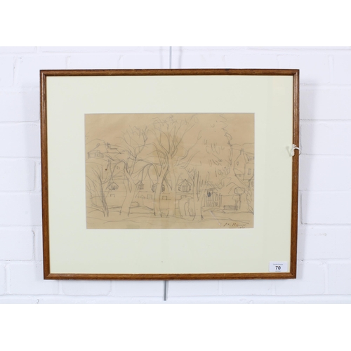 70 - JOAN MAXWELL (SCOTTISH 1905 - 1962) SKETCH OF CARSETHORN, signed and dated 1948, framed under glass,... 