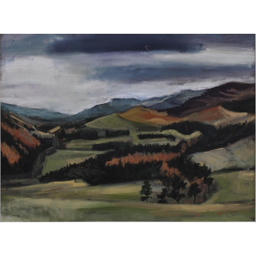 72 - CLAUDIA MASSIE (SCOTTISH CONTEMPORARY) UNTITLED LANDSCAPE, oil on canvas, signed, in a silver giltwo... 