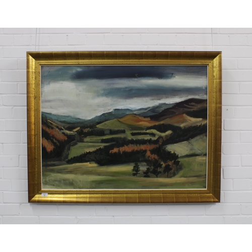 72 - CLAUDIA MASSIE (SCOTTISH CONTEMPORARY) UNTITLED LANDSCAPE, oil on canvas, signed, in a silver giltwo... 