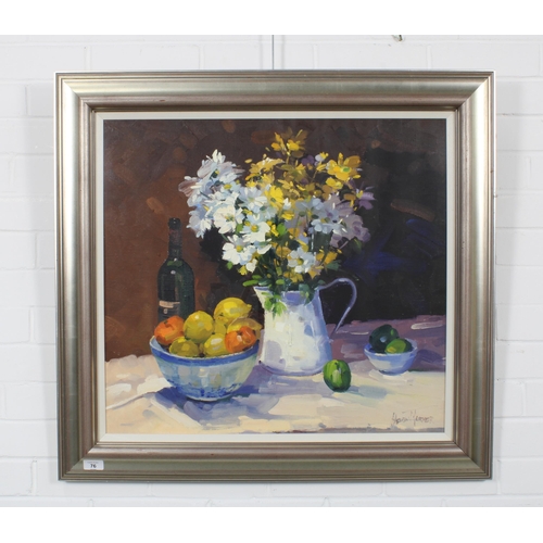 76 - HELEN M. TURNER P.A.I (SCOTTISH b.1937) THE WHITE JUG, oil on canvas, signed and framed under glass.... 