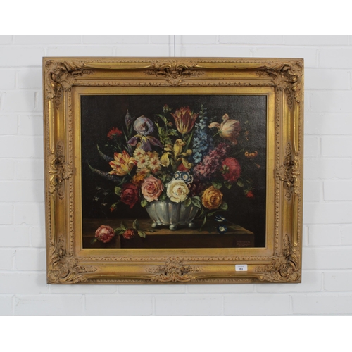 83 - ARTHUR RANDALL, STILL LIFE, oil on canvas, signed, in a moulded gilt frame, 59 x 49cm