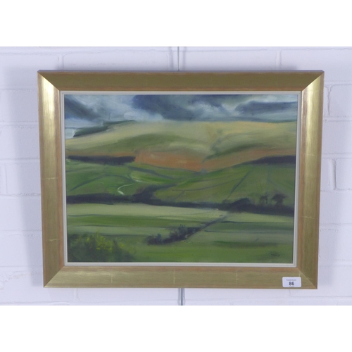 86 - CLAUDIA MASSIE (SCOTTISH CONTEMPORARY) UNTITLED LANDSCAPE, oil on canvas, signed, in a silver giltwo... 