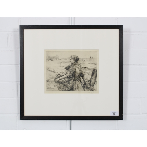 90 - JOHN MCGHIE (SCOTTISH 1867-1952) THE FISHER WIFE, drypoint etching, pencil signed, framed under glas... 