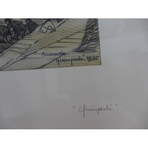 96 - M.A AMENNECIER (1888 - 1950) charcoal sketch, signed, framed under glass. 12.5 x 20cm