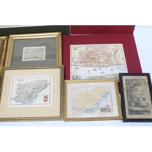 150 - Quantity of framed antique and later maps and prints to include Nouvelle Zemble, AM Mallet, together... 