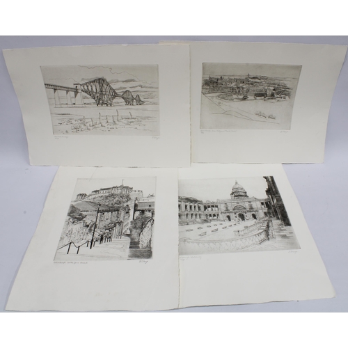 153 - Quantity of unframed etchings and engravings of Edinburgh by Freddie Theys, (a lot)