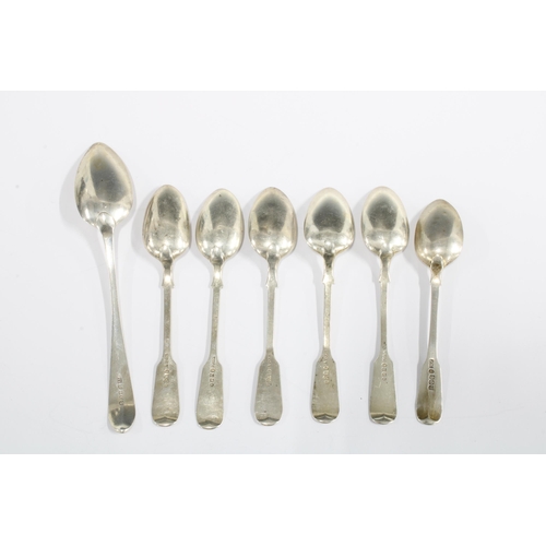 13 - Scottish silver flatware to include a George III silver dessert spoon, Edinburgh 1800, set of five V... 